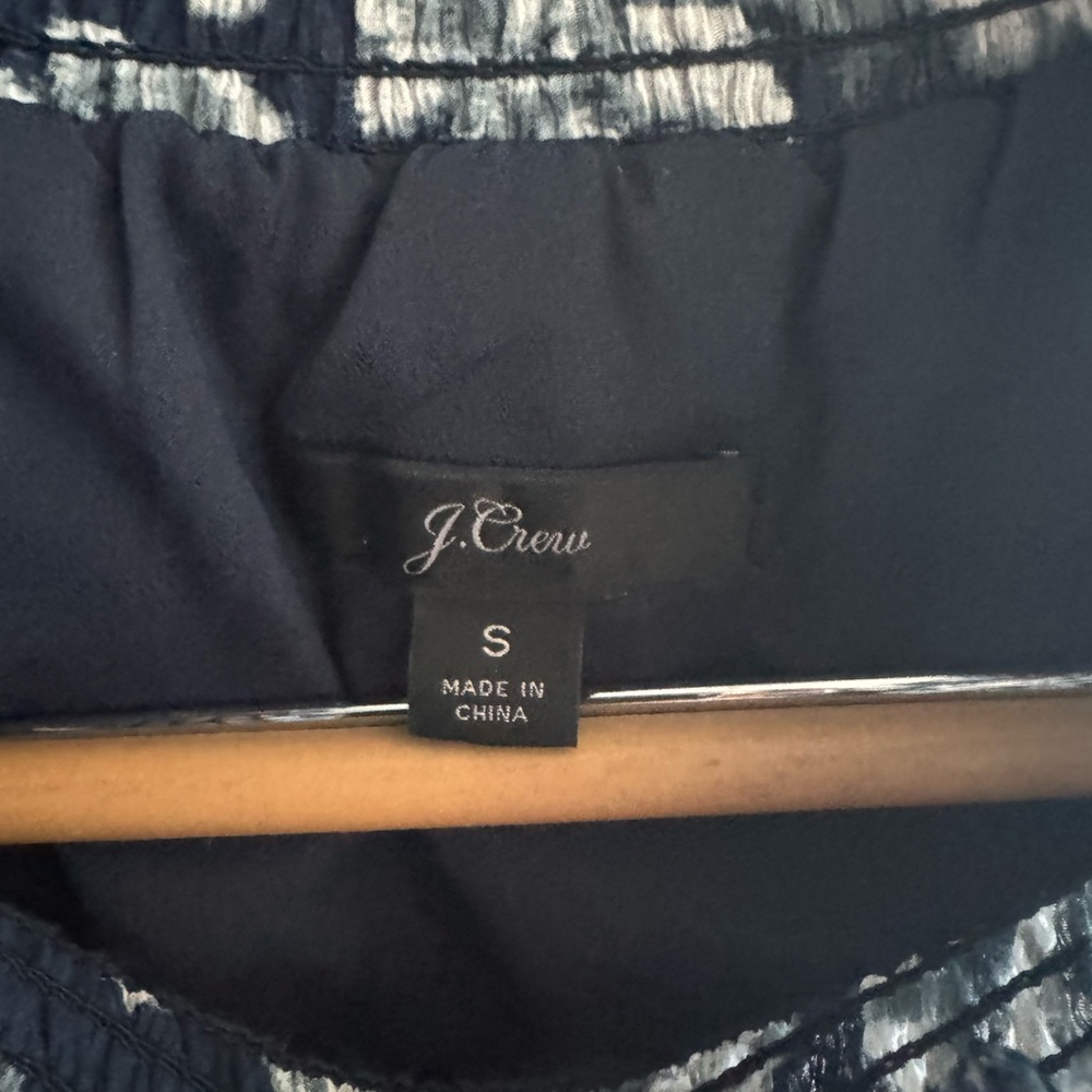 J. Crew Navy Floral Smocked Neck Long Sleeve Blouse NWOT - Picture 3 of 5